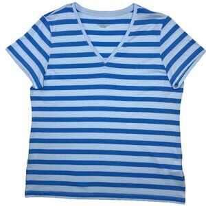 Nautica Women's T-Shirt Size XXL Dark and Light Blue Striped V Neck 2XL Tee Top